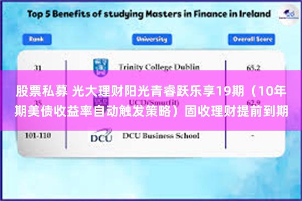 股票私募 光大理财阳光青睿跃乐享19期（10年期美债收益率自动触发策略）固收理财提前到期