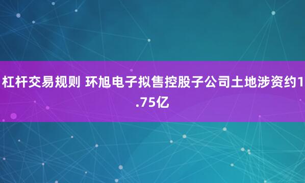 杠杆交易规则 环旭电子拟售控股子公司土地涉资约1.75亿