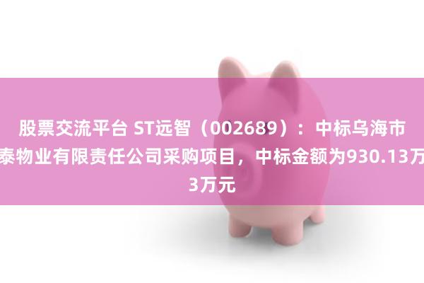 股票交流平台 ST远智(002689):中标乌海市亘泰物业有限责任公司采购项目,中标金额为930.13万元