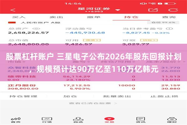 股票杠杆账户 三星电子公布2026年股东回报计划,规模预计达90万亿至110万亿韩元