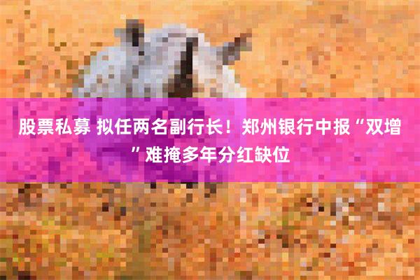 股票私募 拟任两名副行长！郑州银行中报“双增”难掩多年分红缺位