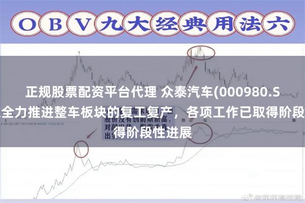 正规股票配资平台代理 众泰汽车(000980.SZ)：正全力推进整车板块的复工复产，各项工作已取得阶段性进展